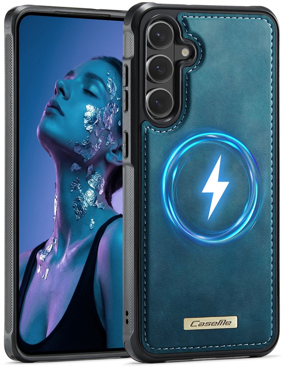 CaseMe Hoesje - Geschikt voor Samsung Galaxy S26 Plus Hoesje - CaseMe C69 Leather Back Cover - MagSafe Compatible - Blauw