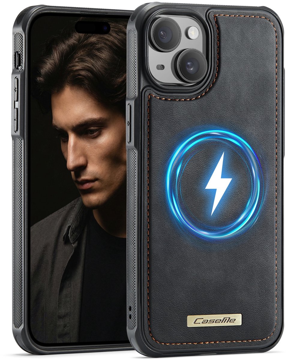 CaseMe Hoesje - Geschikt voor iPhone 13 Hoesje - CaseMe C69 Leather Back Cover - MagSafe Compatible - Zwart