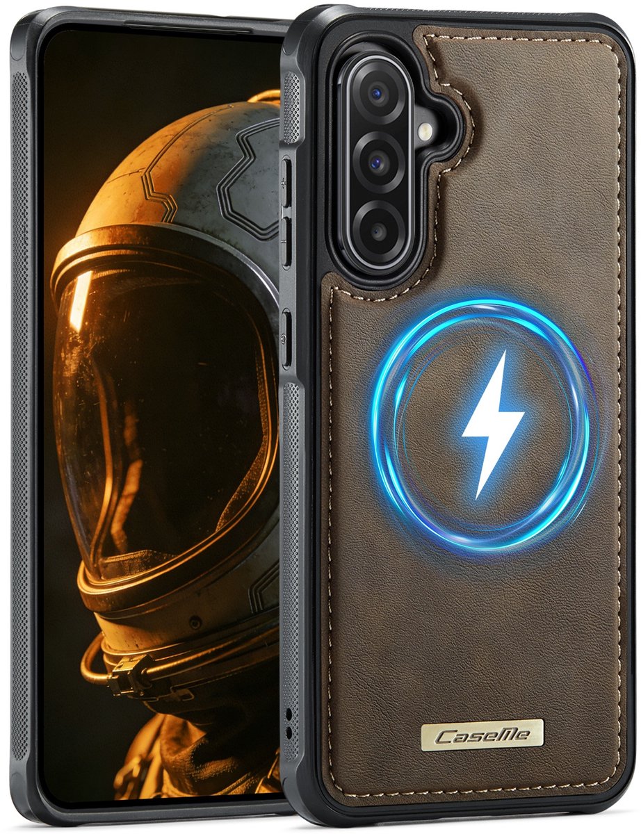 CaseMe Hoesje - Geschikt voor Samsung Galaxy A56 Hoesje - CaseMe C69 Leather Back Cover - MagSafe Compatible - Bruin