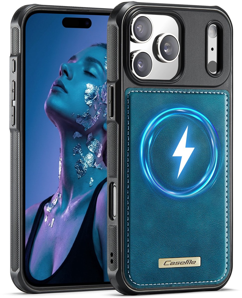 CaseMe Hoesje - Geschikt voor iPhone 17 Pro Max Hoesje - CaseMe C69 Leather Back Cover - MagSafe Compatible - Blauw