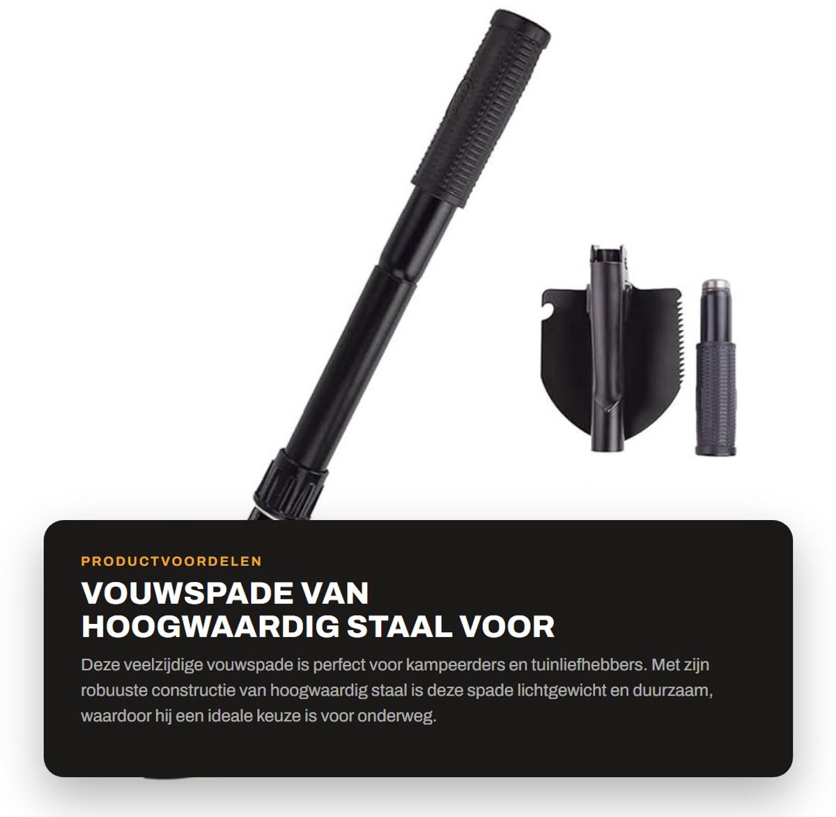 Dailygoods- Vouwspade Premium - Veldspade - Inklapbaar - Hoogwaardig Gelegeerd Staal - Multifunctioneel - Inclusief Kompas - Schep