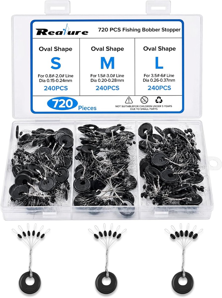 SnelShoppen - 720 Stuks Rubberen Stopper Voor Vissen, 6-in-1 Kleine Lijnstoppers, 3 Maten Rubberen Kralen, Geschikt Voor Lijnen Van 0,15-0,37 mm, Zwar