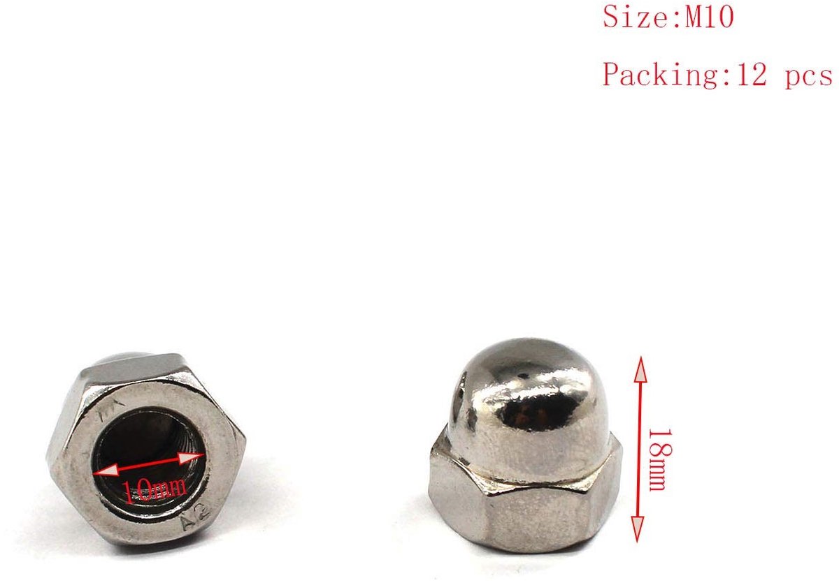 Dailygoods- Hex Cap Moer M10 - Pack van 12 Stuks - Roestvrij Staal - Corrosiebestendig - Antiroest - Veilig Ontwerp - Moeren