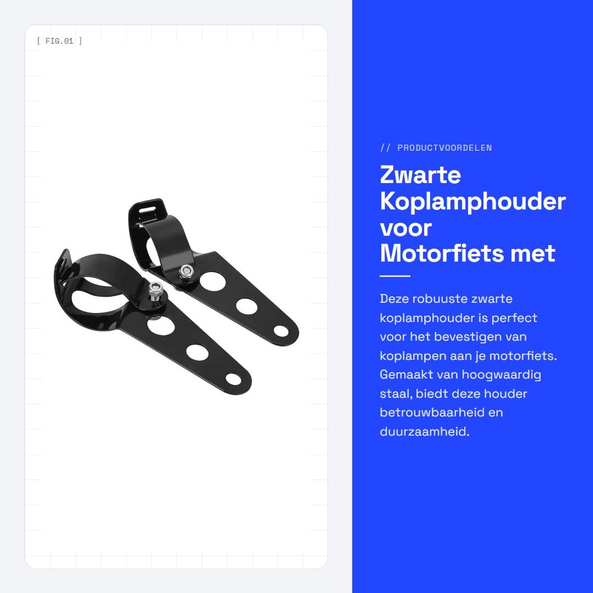 Dailygoods- Koplamphouder Zwart - Motorhouder - Behuizing - Vorkdiameter 38-51 mm - Bevestigingsschroef 6 mm - Hoogwaardig Staal - Lampbeugel