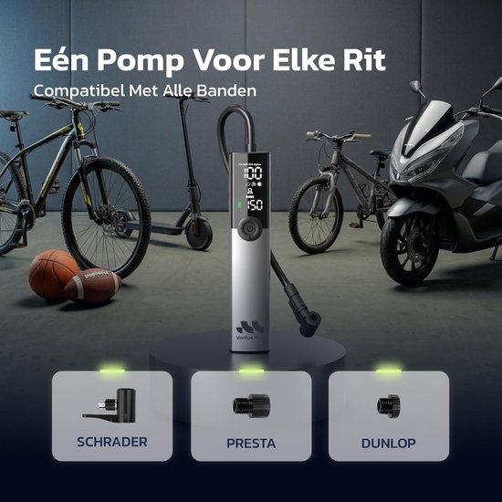 Thijox - Woowind Ventus Ride Elektrische Fietspomp 150 PSI/10,3 Bar Draagbare Bandenpomp met USB-C Oplaadbaar, Auto-Stop, LED-Lamp voor Racefiets, MTB — afbeelding 4