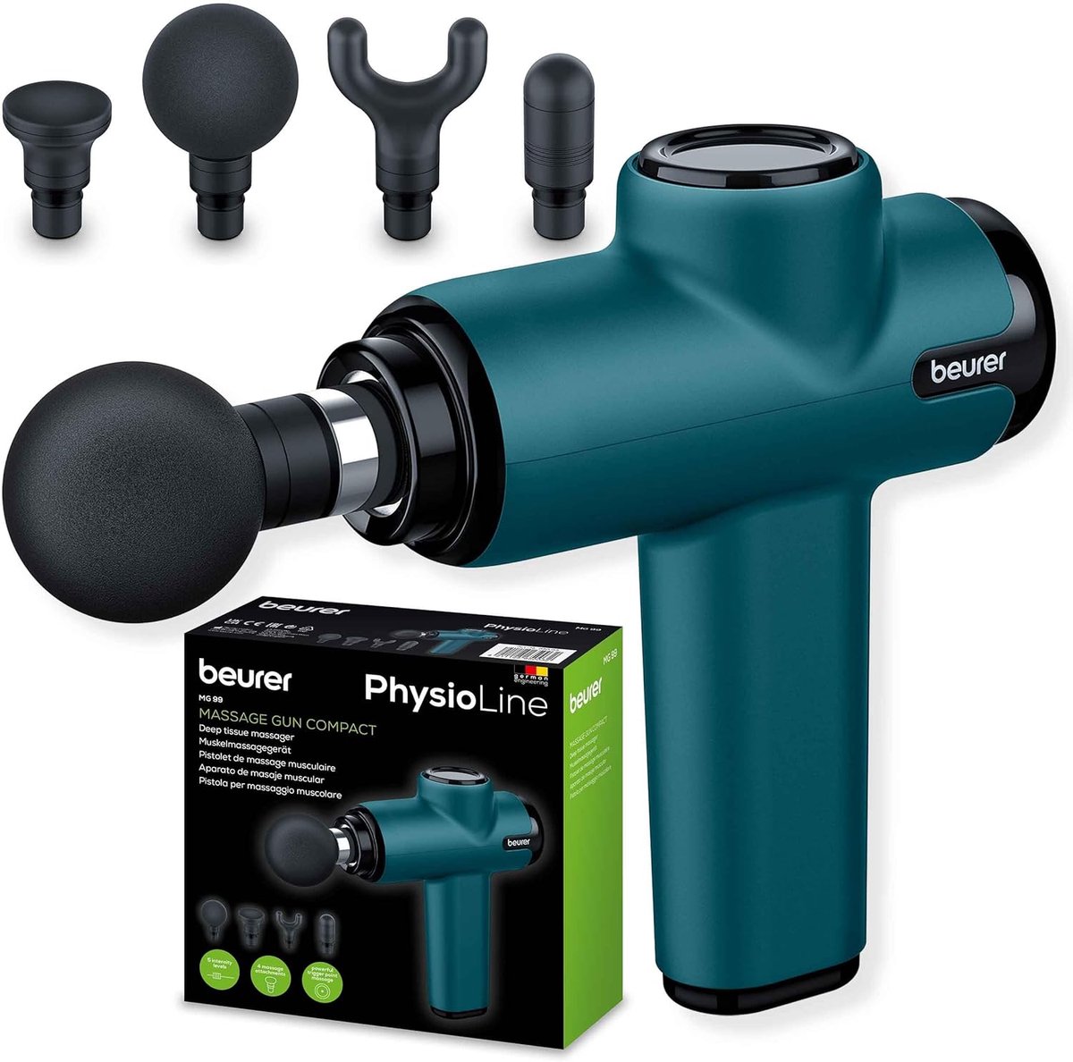 Thijox - Massagepistool MG 99 - Krachtige Triggerpointmassage - Compact Massageapparaat met 4 Opzetstukken - 5 Intensiteitsniveaus - Oplaadbare Batter