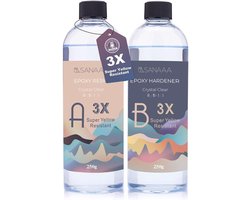 Thijox - SANAAA Epoxyhars Hoogglans, 3 Stuks, Vergelingsbestendig, 500g, Zelfnivellerende Hars en Verharder, Helder en Zonder Luchtbellen voor Sierade