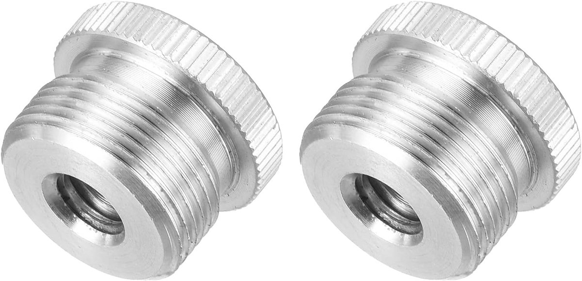 Thijox - Microfoonstandaard-adapter 1/4 inch naar 5/8 inch - 2x Zilveren Aluminiumlegering Microfoon Schroefadapter voor Statief, Camera en Recorder