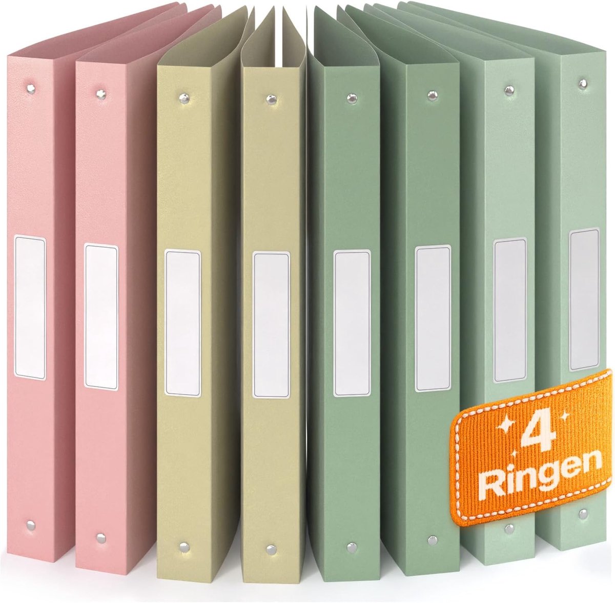 Thijox - 8 x A4 Ringmap met 4 Ringen - Stevige Ringbanden met Rug Etiketten, 3,5 cm Rugbreedte, Natuur Kleur, Ideaal voor Organiseren en Archiveren