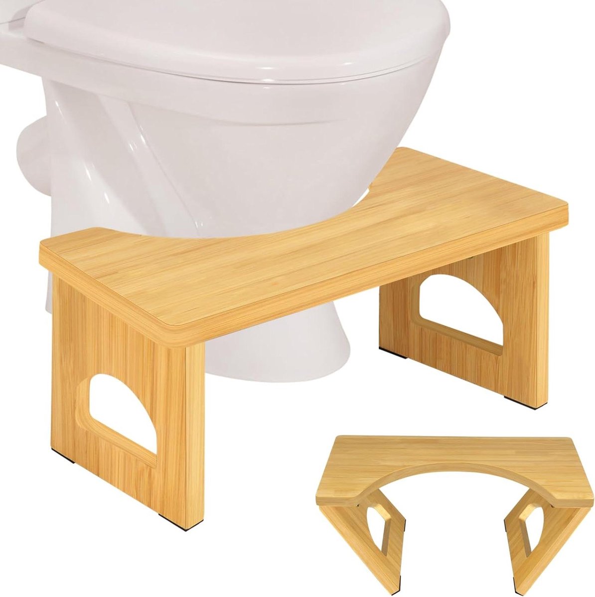 Toiletkruk Hout - Opstap Kruk - Comfort Verhogend - Inklapbaar C-vorm - 19 cm Hoog - Originele Kleur
