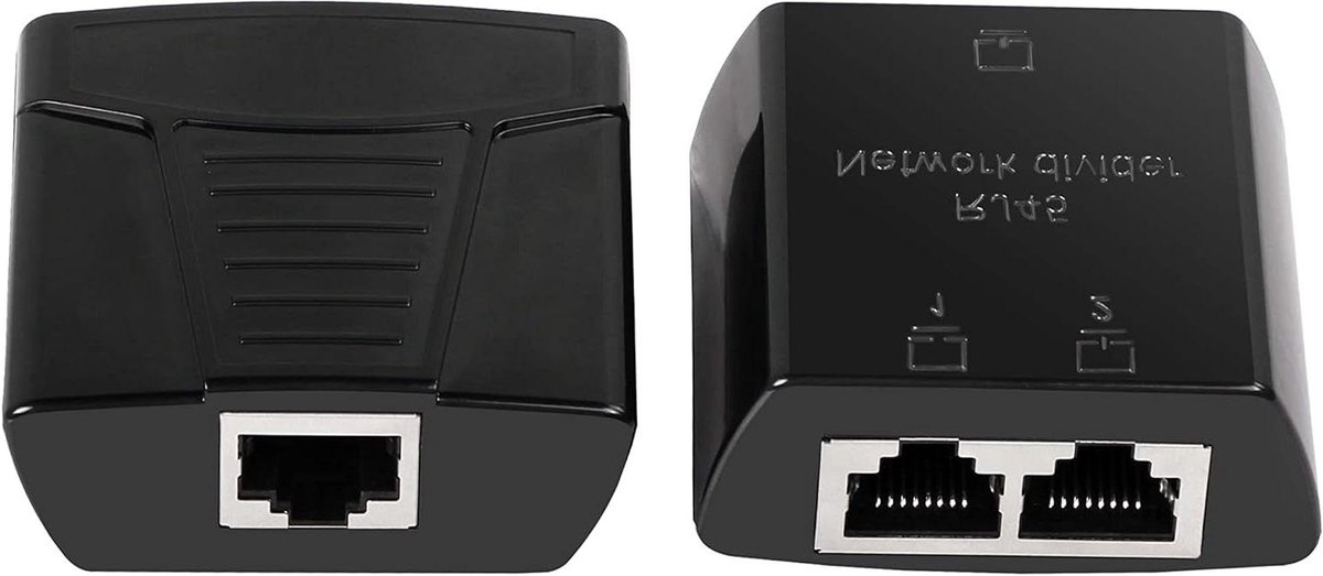 Ethernet Splitter - Netwerk Koppelaar - Internet Delen - 1 tot 2 Poorten - 5 cm - Zwart