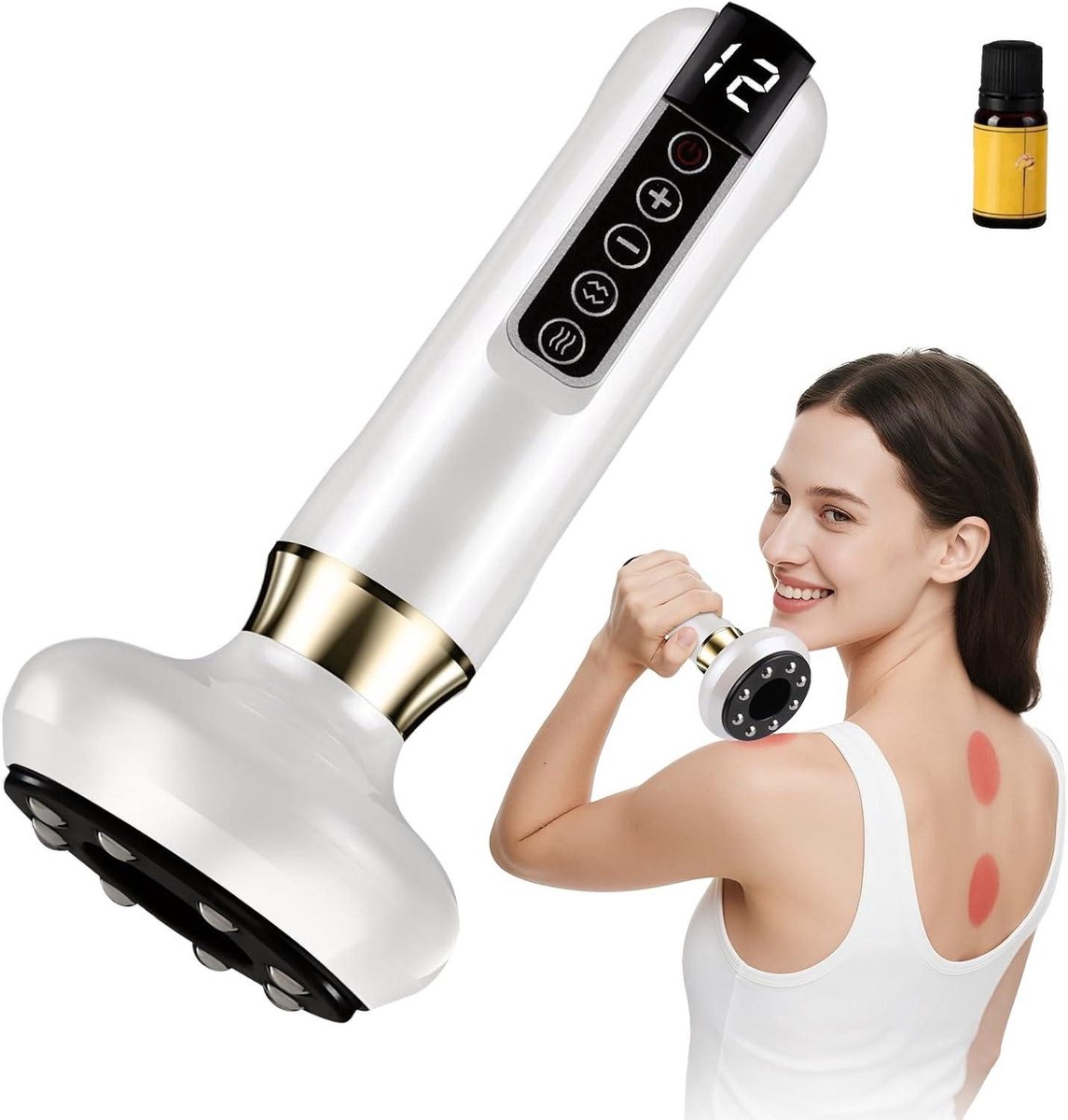 Massageapparaat - 2-in-1 - Gua Sha - Cupping - Met verwarming - 12 standen zuigkracht - 12 standen roodlicht - Oplaadbaar - Voor rug schouders benen - Anti-cellulite