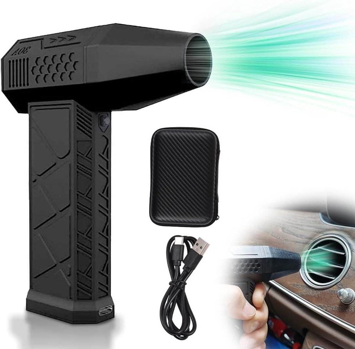 Elektrische Bladblazer - Draagbare Stofzuiger - Computer Reinigen - 130.000 RPM Motor - 200W Vermogen - Zwart