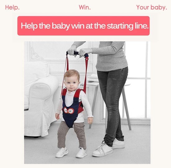 Loopgordel geschikt voor baby's, handbediende loophulp geschikt voor kinderen, verstelbaar geschikt voor peuters, blauwrood met uilmotief — afbeelding 5