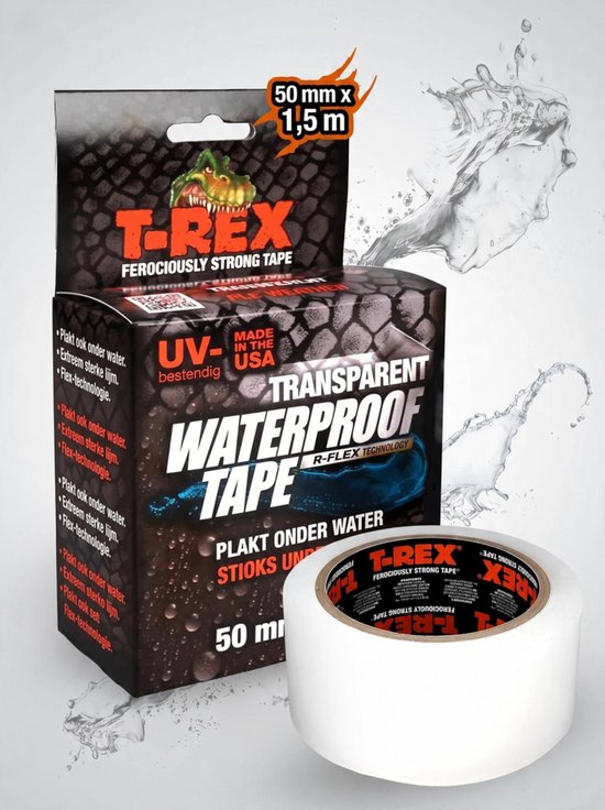 T-REX Waterproof - Ruban adhésif étanche extra résistant | Ruban d'étanchéité autoadhésif résistant aux intempéries pour piscines, conduites d'eau et usage domestique - adhère également sous l'eau | Ruban adhésif noir 50 mm x 1,5 m