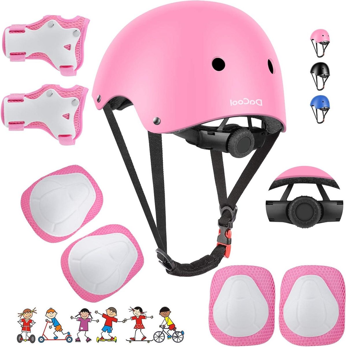 Kinderbeschermingsset - Helm en pads - Veilig sporten - Verstelbare pasvorm - 3-10 jaar - Roze