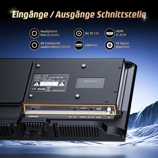 Mini TV DVD-speler - Draagbare televisie - Kamperen en Reizen - Ingebouwde DVD-speler - 16 inch - Zwart — afbeelding 4