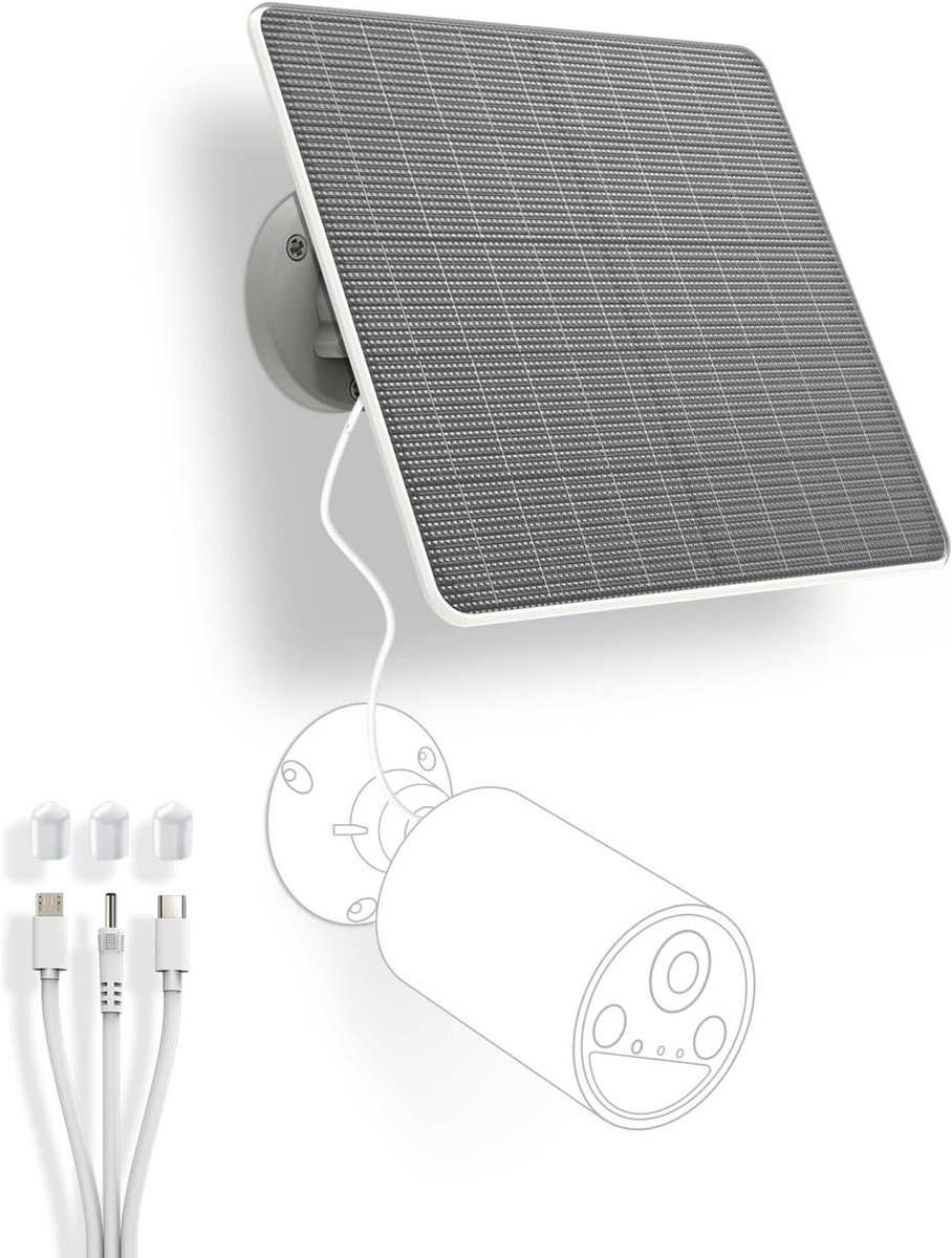Zonnepaneel voor camera - Accu oplader - Buitenbeveiliging - Hoge efficiëntie - 6 Watt - Zwart