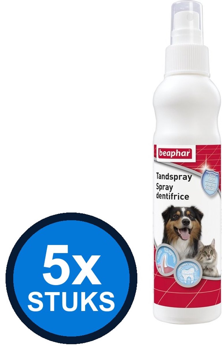 5x Beaphar - Tandspray Hond & Kat 150ml - Hondenverzorging - 150 g