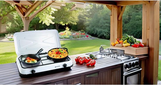 Draagbare 2-pits gaskookplaat met wit glas, 2600 W, ideaal voor camping en buiten koken — afbeelding 5