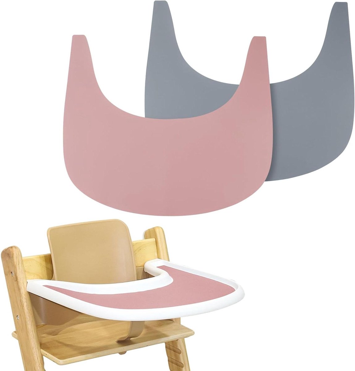 Kinderstoel Placemat - Baby Essentieel - Eten Schoon Houden - Ontwerp uit één stuk - 35 x 38.5 cm - Grijs/Roze