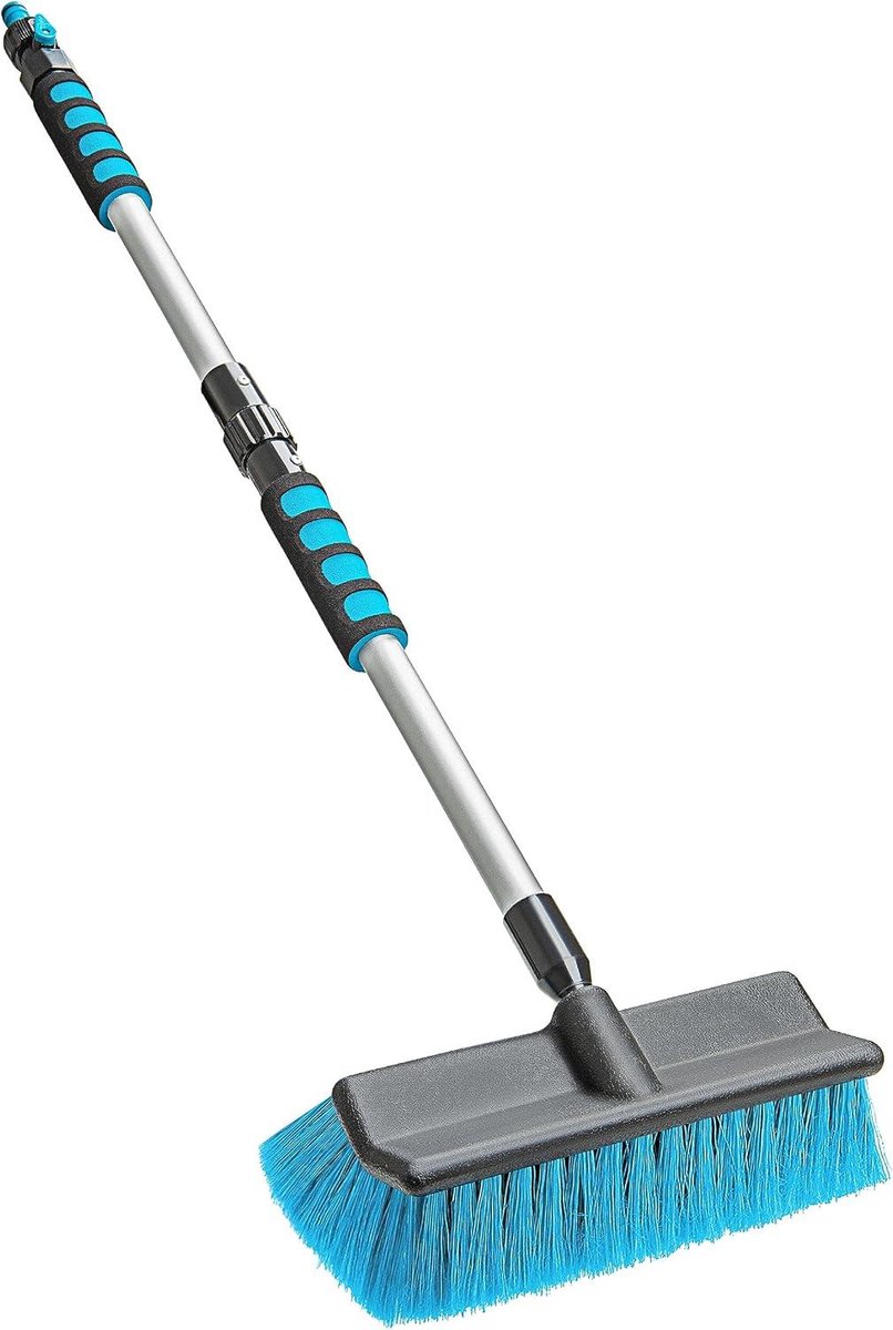 Auto Wasborstel - Reinigingsborstel - Auto Glanzend Houden - Met Waterslang Aansluiting - 25 cm Borstelkop - Blauw
