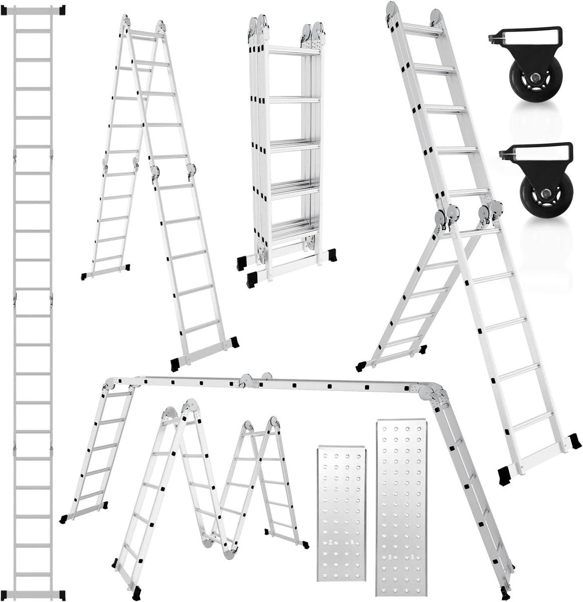 Multifunctionele Ladder - Vouwladder Steiger - Huishoudelijk Werk - Met Platform - 582 cm - Zilver