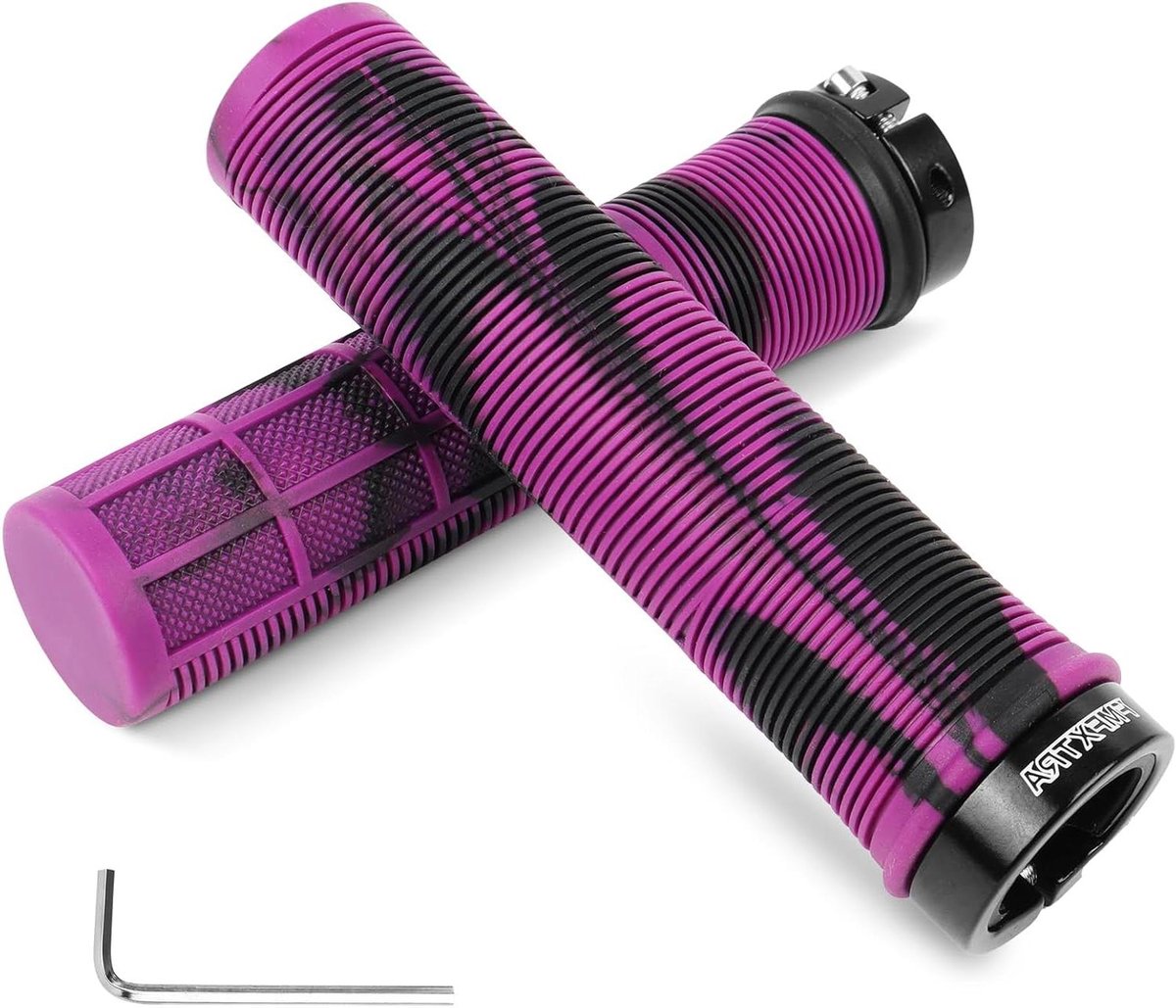 Fiets Handvatten - Stuur Grips - Comfortabel Fietsen - Antislip Textuur - 136 mm Lengte - Zwart Lila
