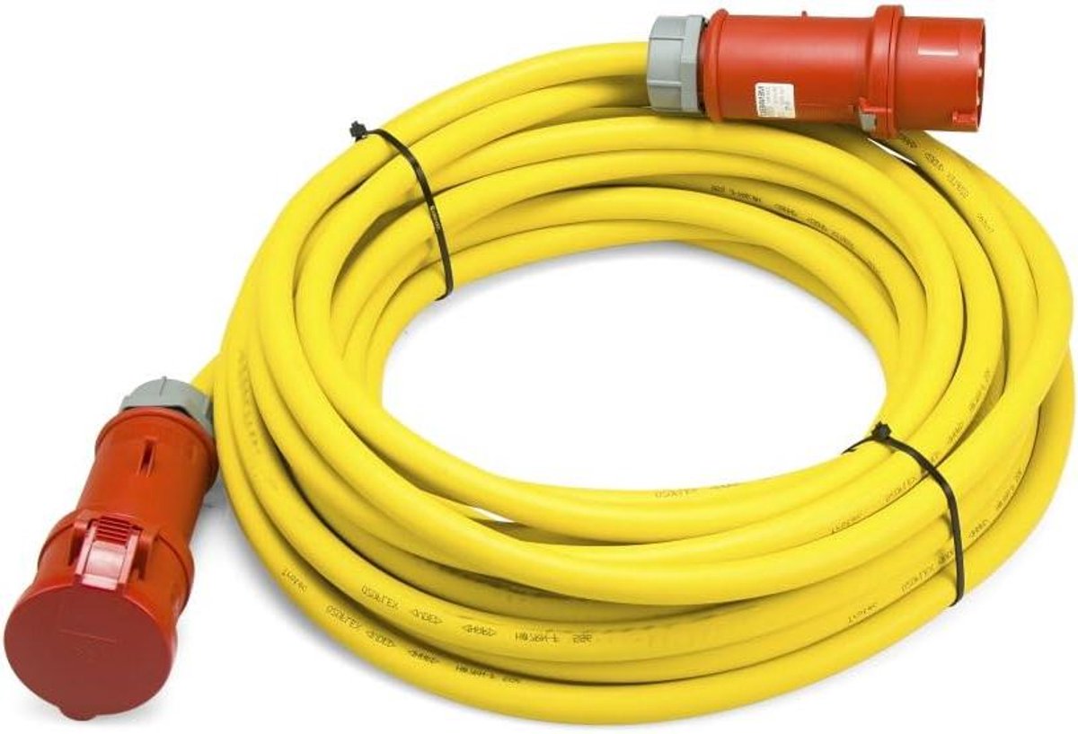 Professionele Verlengkabel - Hoogstroomkabel - Stroomvoorziening Buiten - Made in Germany - 20 meter 32A - Rood