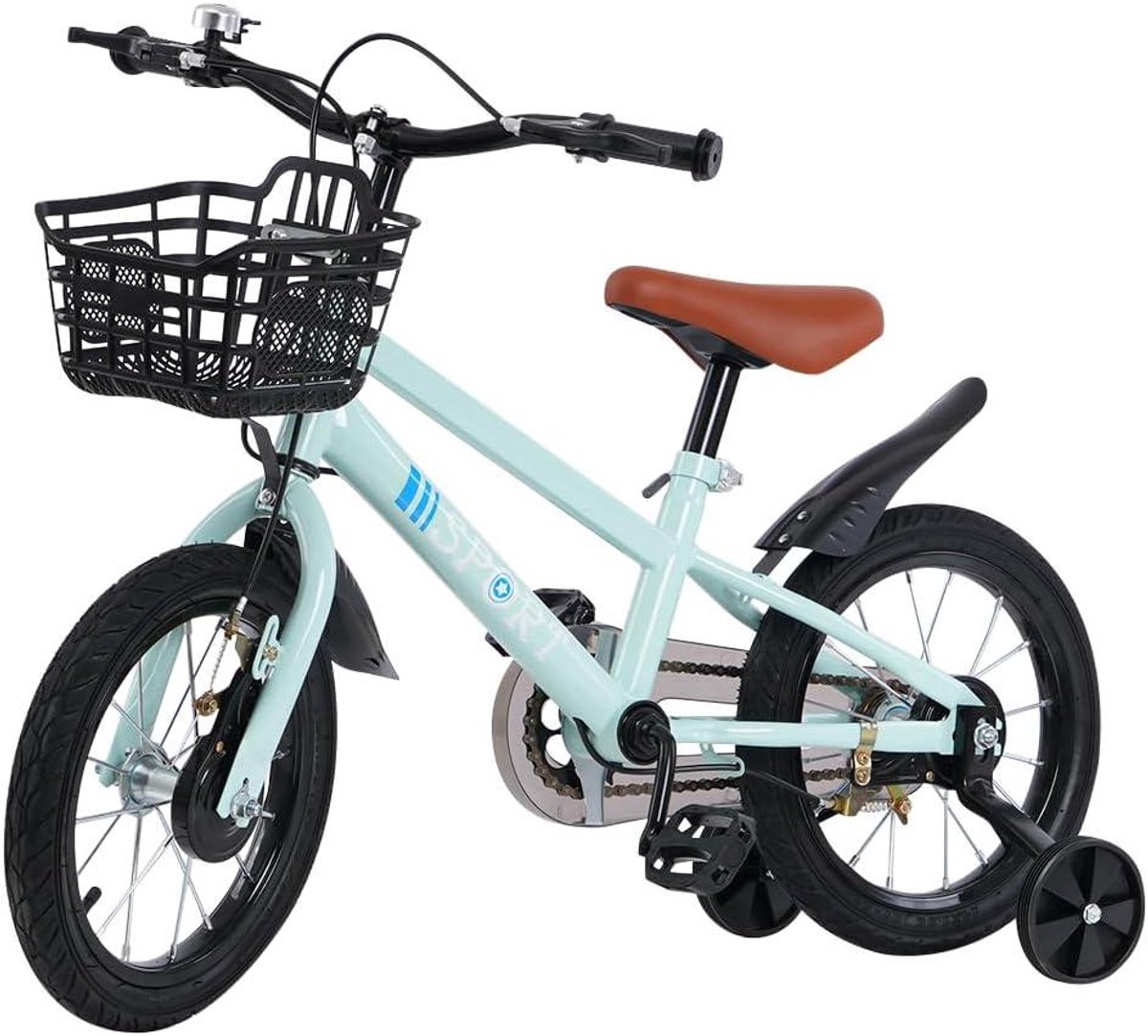 Kinderfiets - Meisjesfiets Jongensfiets - Leren Fietsen - Veiligheidskenmerken - 14 inch - Cyaan