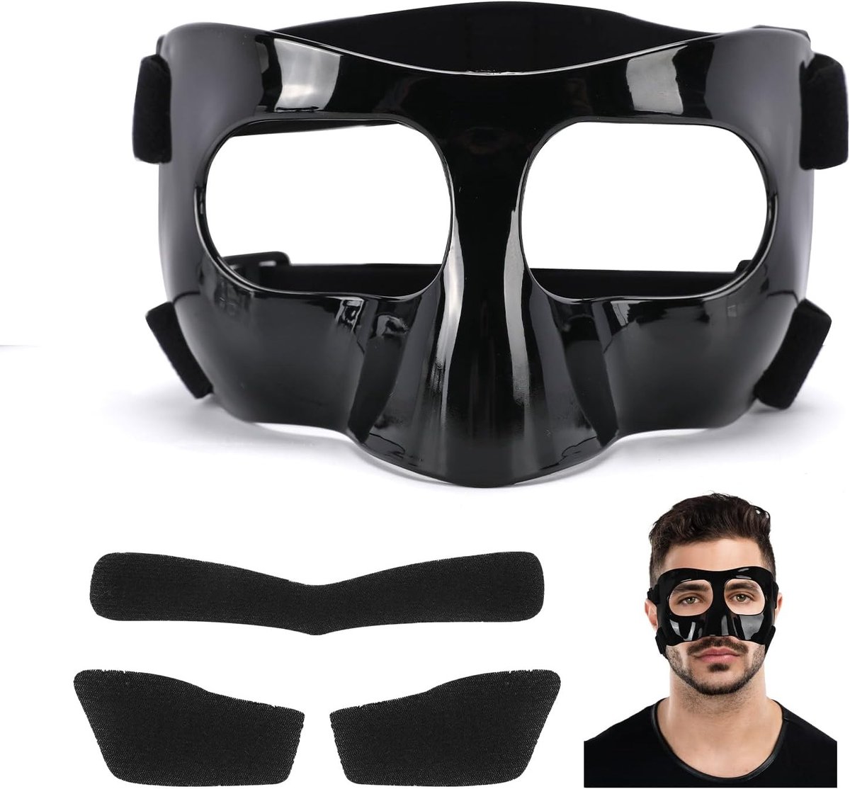 Verstelbaar Neusmasker voor Bescherming bij Sporten zoals Voetbal en Volleybal met Padding voor Volwassenen (Zwart)
