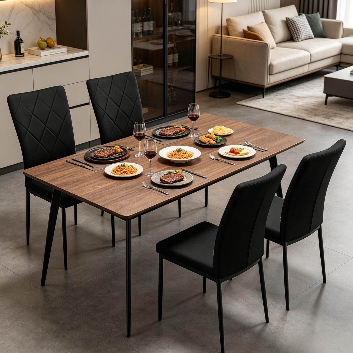 MIVRAY Eetkamerstoel - Set Van 4 - Comfortabele Stoel Met Hoge Rugleuning En Metalen Onderstel - Voor Eetkamer En Woonkamer - Fluweel Zwart