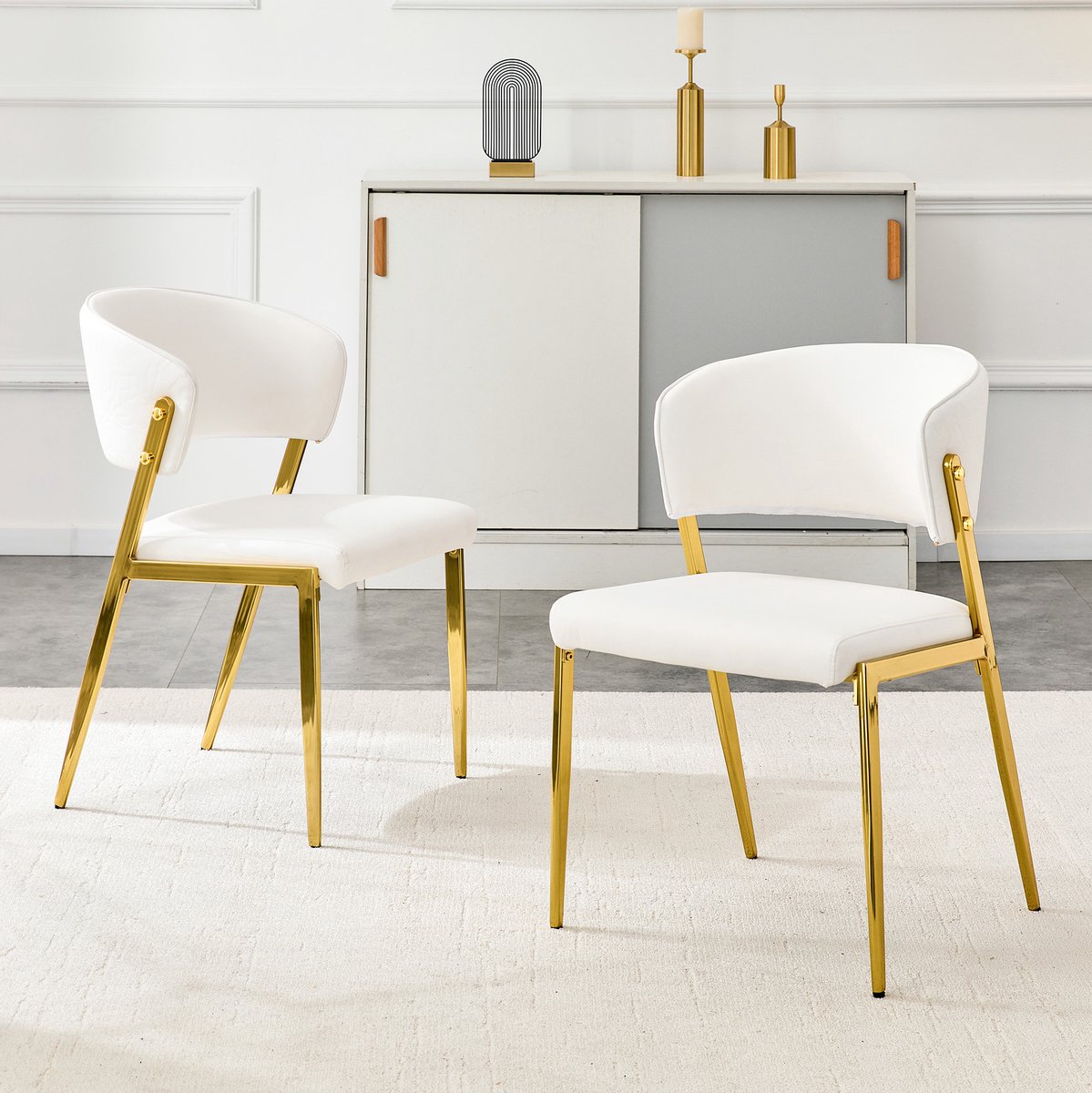 MIVRAY Eetkamerstoel - Set van 2 - Ergonomische Gebogen Rugleuning en Gewatteerde Zitting - Voor Eetkamer Keuken en Woonkamer - Kunstleer Wit