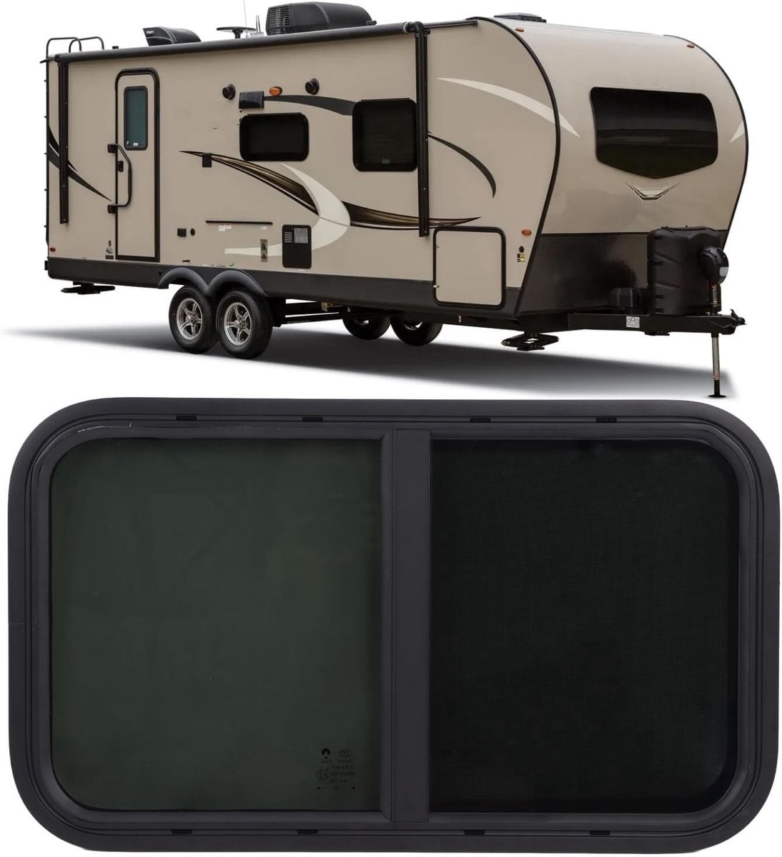 Vervangend Horizontaal Schuifraam voor Camper, 730 x 435mm met Insectenscherm en Getint Veiligheidsglas