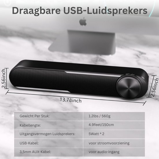 CRLYN® Soundbar PC - Speaker Computer - Plug & Play - Zwart van CRLYN — afbeelding 5