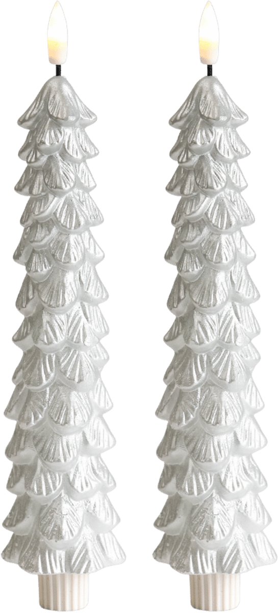LED Kerstboom Kaars Zilver - Set van 2 - Timerfunctie - Aifcandles
