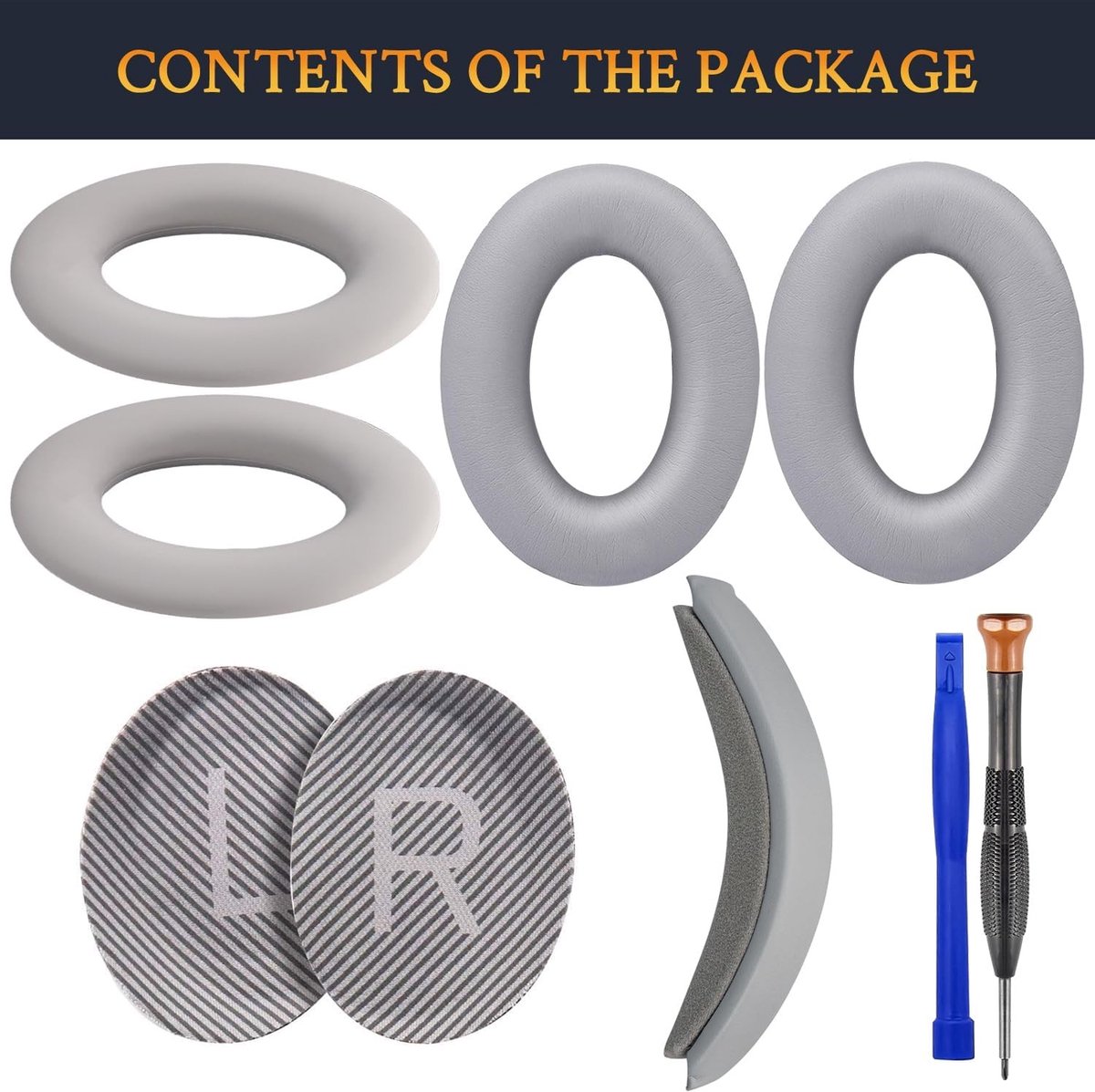 Comfortabele Oorkussens en Hoofdband met Silicone Beschermhoes voor Over-Ear Hoofdtelefoons - Vervangingsset voor Bose QuietComfort 35 en QC35 II - Zilver