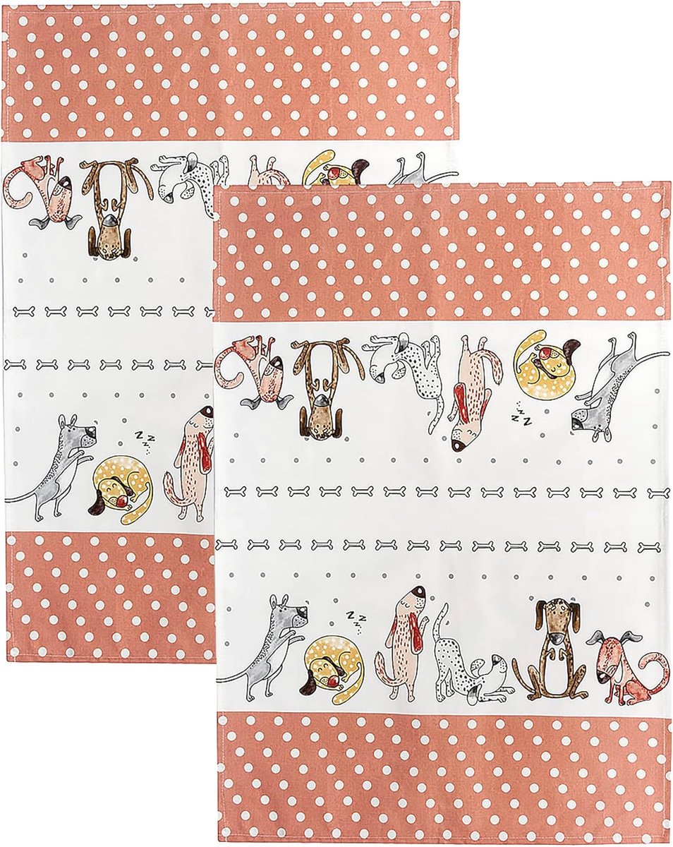 Thijox - Theedoeken Set van 2 met Grappige Honden Print - 100% Katoen Keukenhanddoeken met Ophanglusje - Keukenaccessoires voor Dames en Hondenliefheb