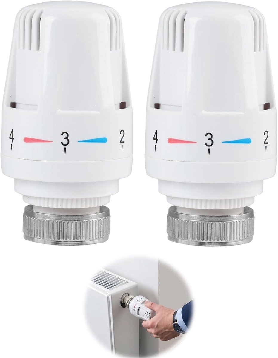 Thijox - 2 stuks M30 x 1,5 Radiatorkop Thermostaatventiel voor Radiator, Automatische Temperatuurregeling, Vervanging voor Thuis en Kantoor, Zwart