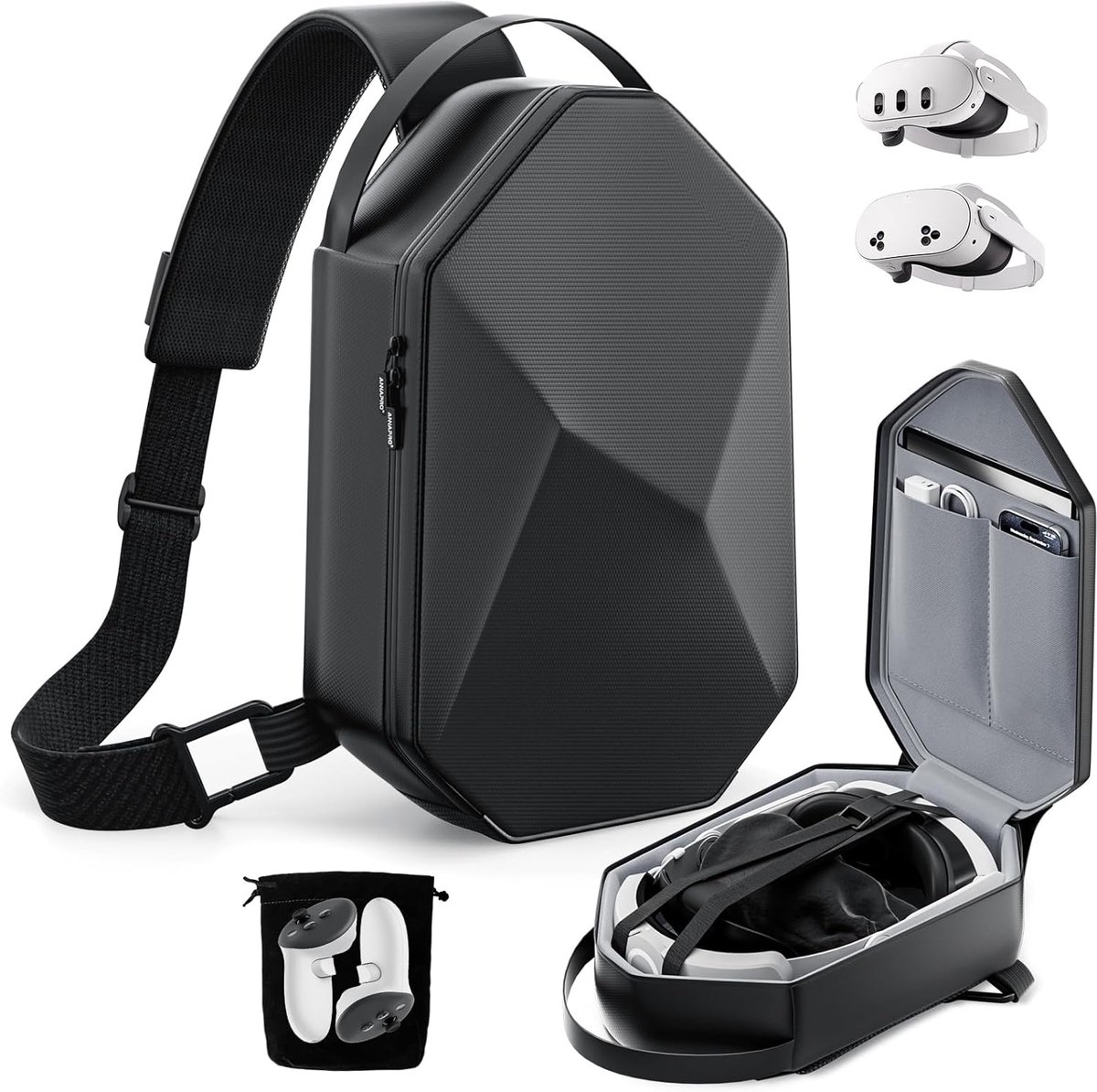 Thijox - Draagtas voor Meta Quest 3s/Quest 3/Quest 2/Vision Pro/Pico 4 - Harde Reis Tas met Schouderrugzak en Dwarsdraagriem voor Controllers en Acces