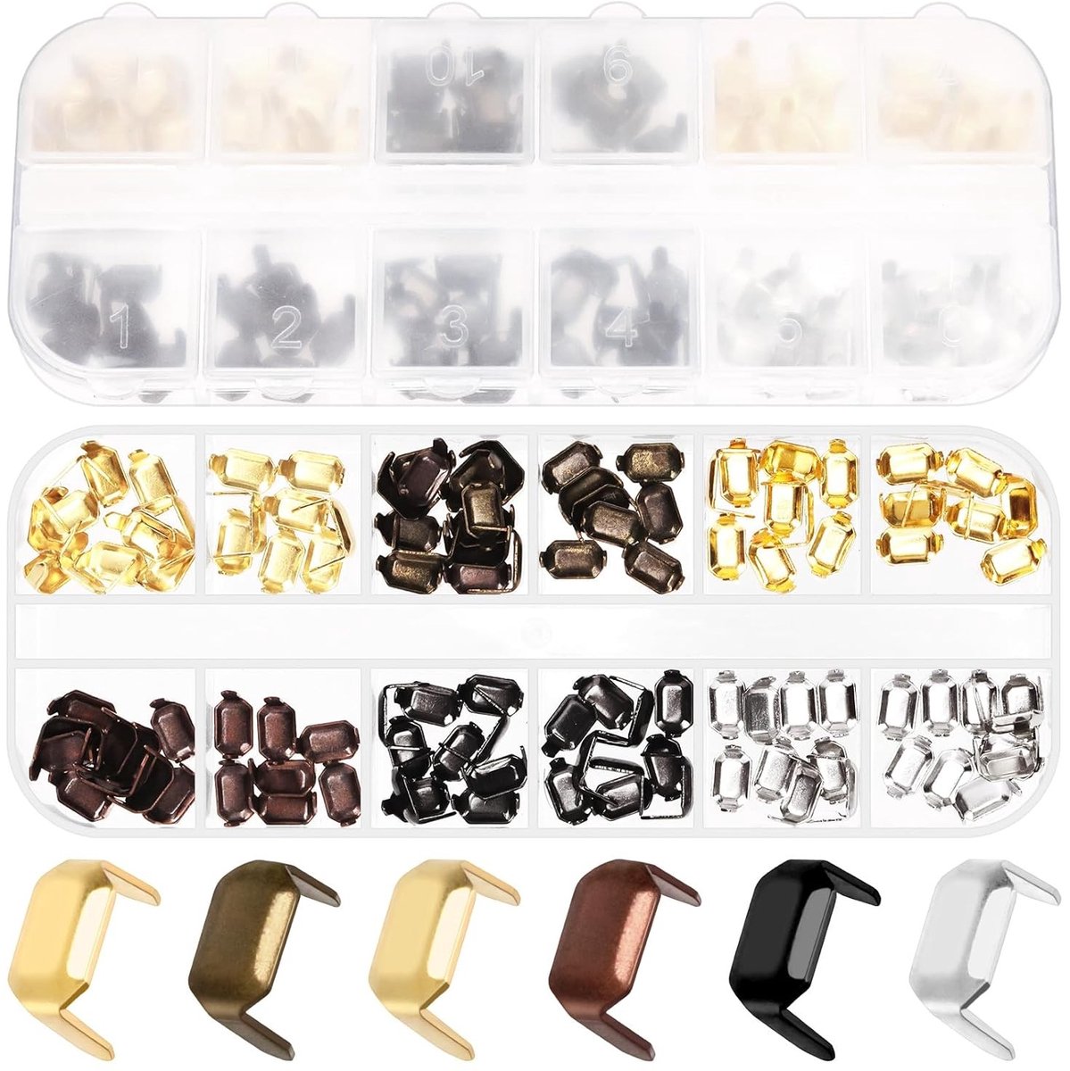 120 Stuks 8.3 x 5mm Messing Leren Nieten Set, 6 Kleuren Twee-prong Klinknagels en Bevestigingsmiddelen voor Leren, Ideaal voor Riemen en Creatieve Projecten