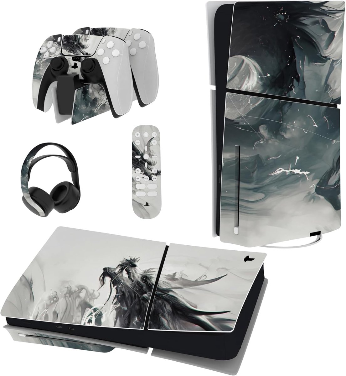 Thijox - PlayVital Sticker Skin voor PS5 Slim Disc Edition, Premium Vinyl Decal Bescherming, Afneembare Anti-Kras Cover, Stijlvolle Draak Inktgeest De