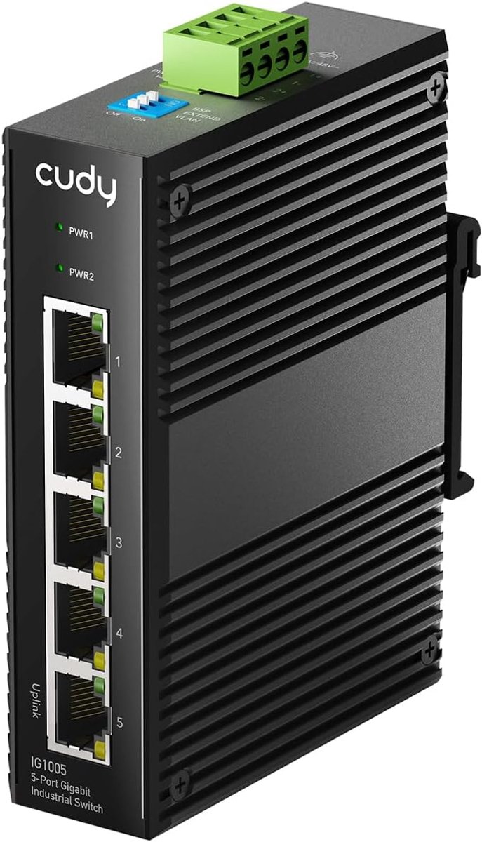 SnelShoppen - 5 Poort Gigabit Industriële Netwerkschakelaar DIN-Rail IP40 met Bescherming tegen Kortsluiting en Polariteitsomkering, Robuust Ontwerp v