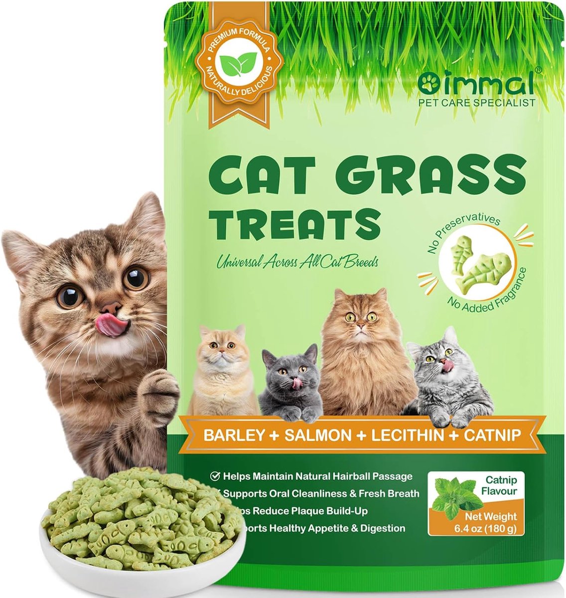 Thijox - Katzengras Snacks voor binnen - 180g knapperige koekjes voor gezonde tanden, tegen haarballen en spijsvertering met natuurlijke zalm