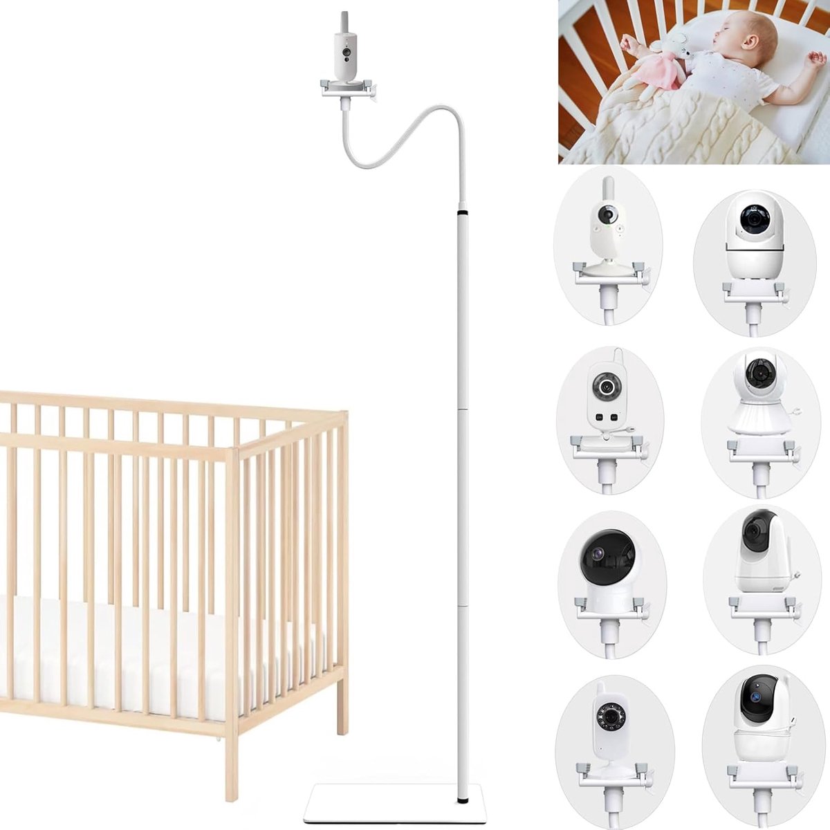 SnelShoppen - Babyfoonhouder Vloerstandaard voor Baby Camera - Stabiele en Betrouwbare Antislip Aluminiumlegering - Veilig voor Baby - Compatibel met