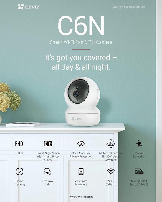 Wifi-camera voor binnen met 1080p, pan/tilt/zoom, nachtzicht en 2-weg audio — afbeelding 3