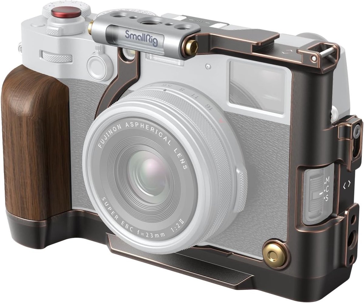 Retro Cage voor FUJIFILM X100VI met Shutter Release, Houten Handgreep en Arca Quick Release Plate voor Fotografie en Videografie