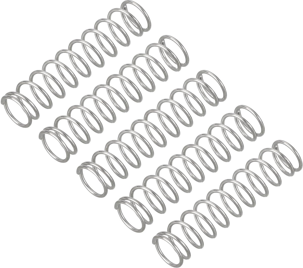 5 stuks drukveren, 0,5 x 5 x 20 mm, drukveren, veren, trekveren, veerveren, spiraalveren, springveer, stalen veer, 304 roestvrij staal, zilver