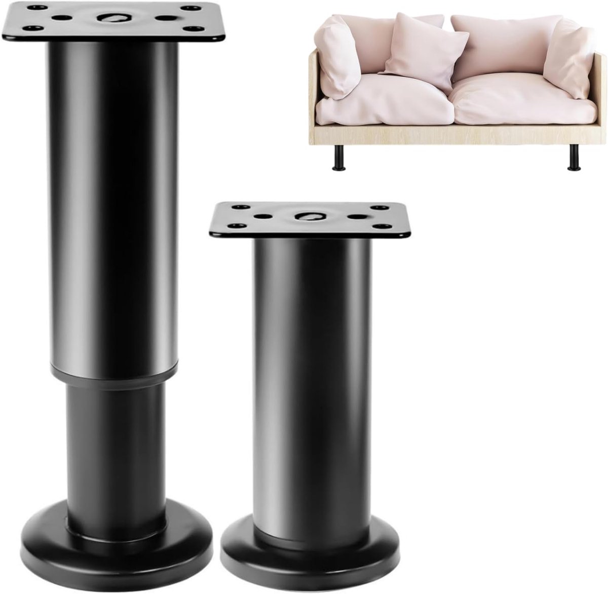 2 stuks meubelpoten, verstelbaar, zwart, 12-18 cm, meubelpoten, metaal, verstelbaar, voor kasten, commode, bankpoten, bedpoten, bankpoten, kastpoten voor bank, tafel, bed, poten