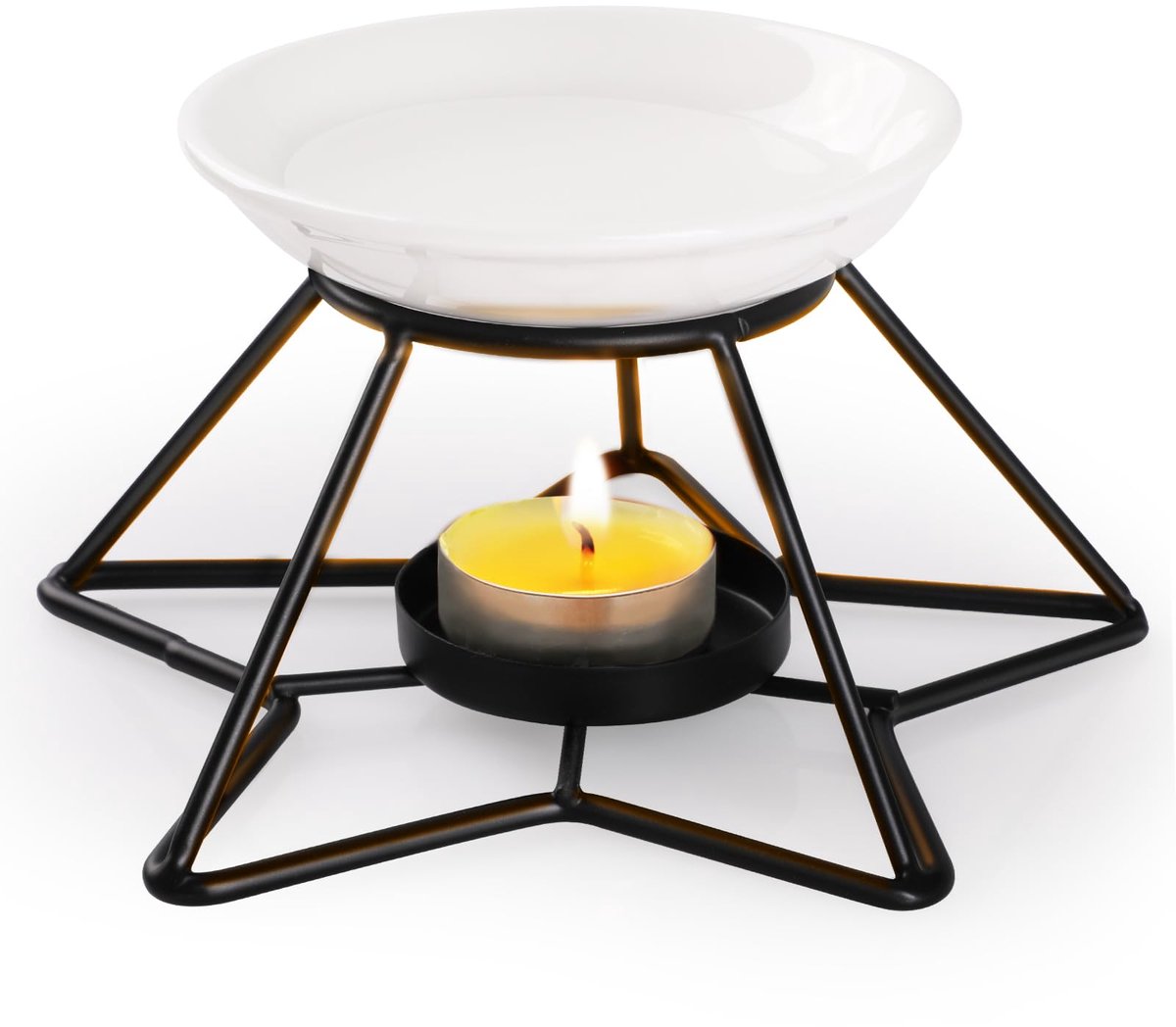 Metalen geurwaxbrander met keramische schaal, voor SPA, yoga, meditatie, thuis, woonkamer, decoratie E, zwart